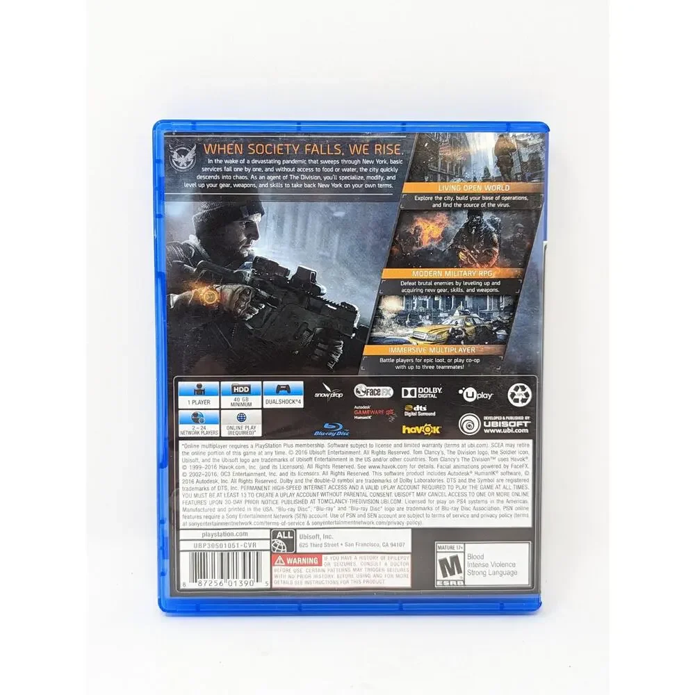 Tom Clancy's The Division PlayStation 4, 2016 Game PS4 Clean & Tested